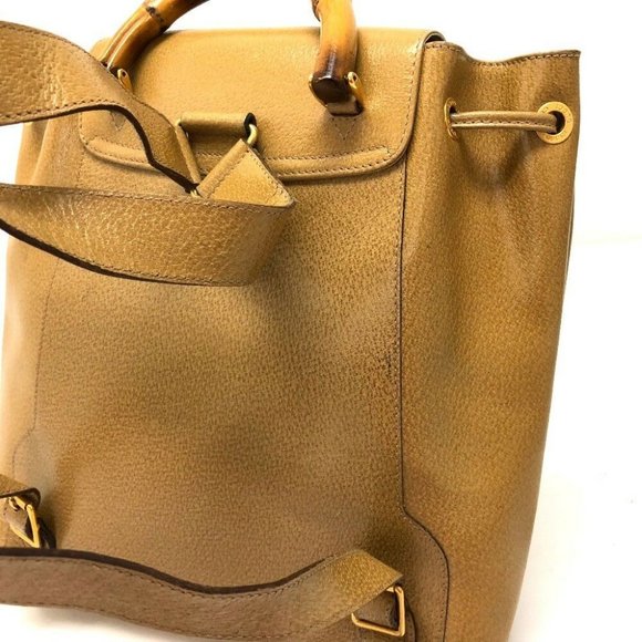 GUCCI Bamboo Leather Backpack Bag Beige - Picture 3 of 11